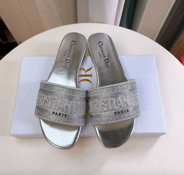 Dior DWAY Slide Slipper Sandals With Diamonds
