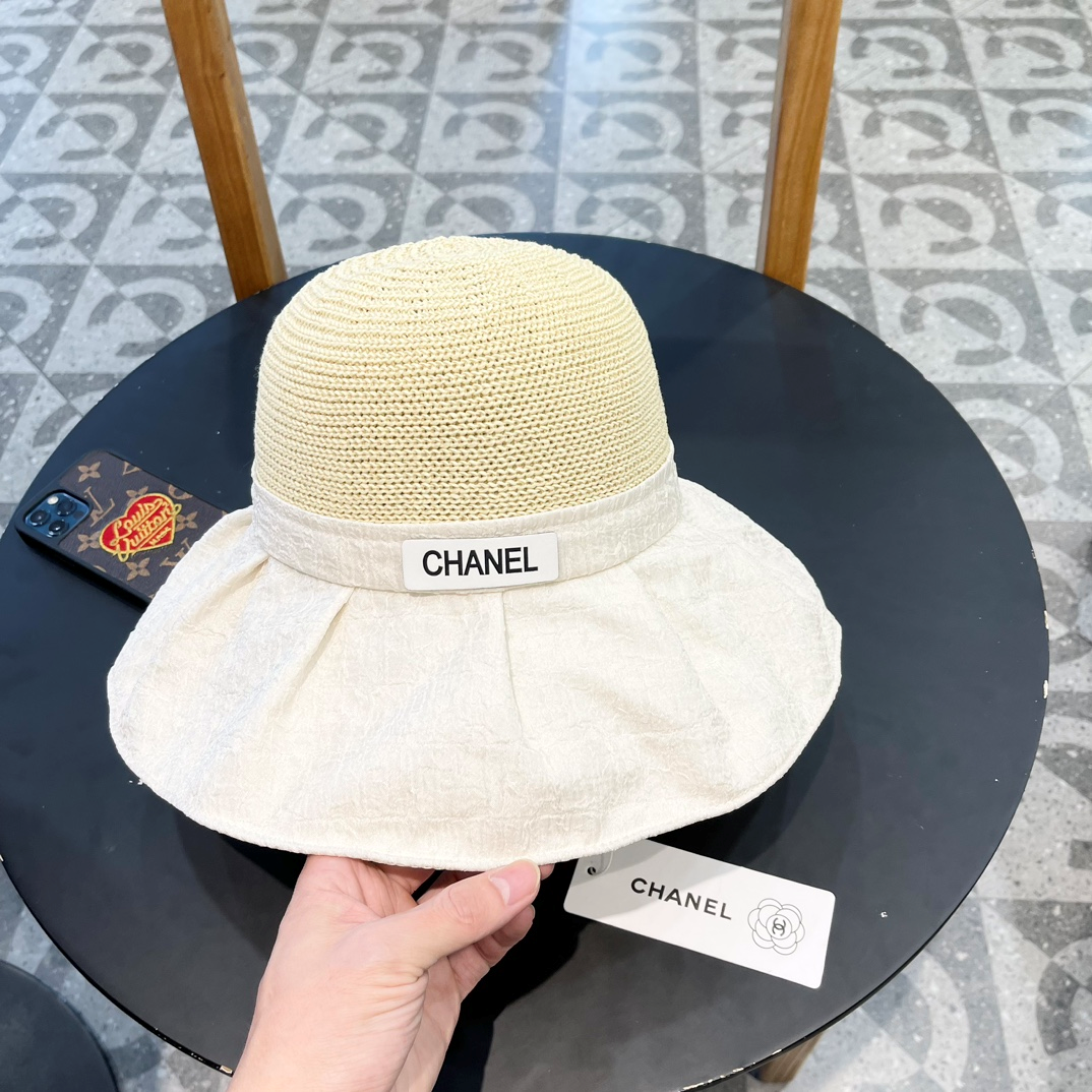Chanel Knitted Breathable Bow Basin Hat Sunhat - Image 2