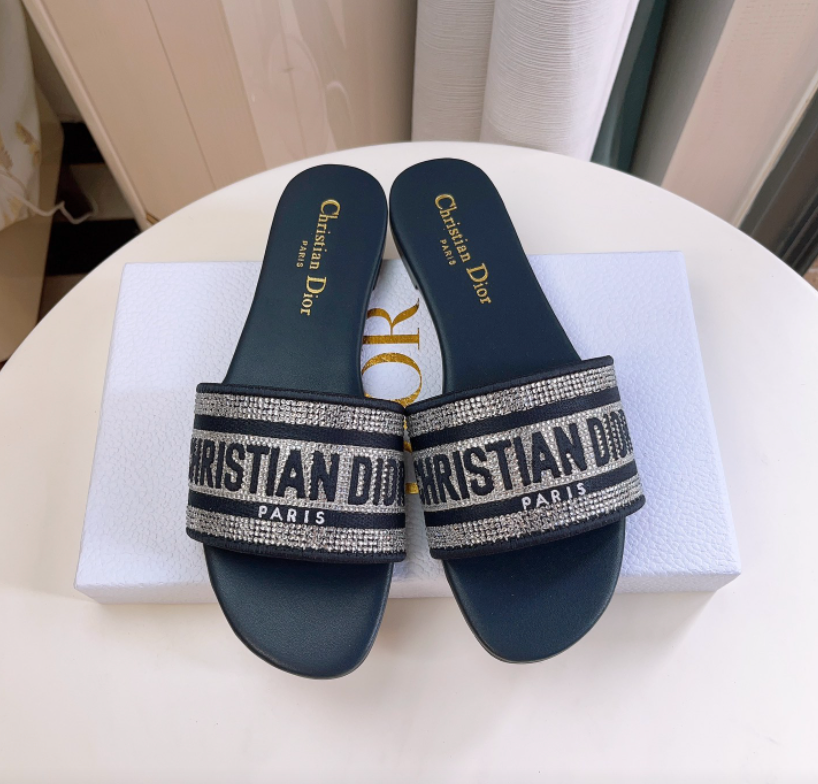Dior DWAY Slide Slipper Sandals With Diamonds - Image 6