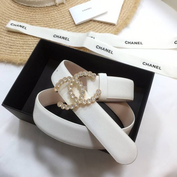 Chanel Belt With Beaded Buckle White With Gold Toned Hardware Women Belt 30MM