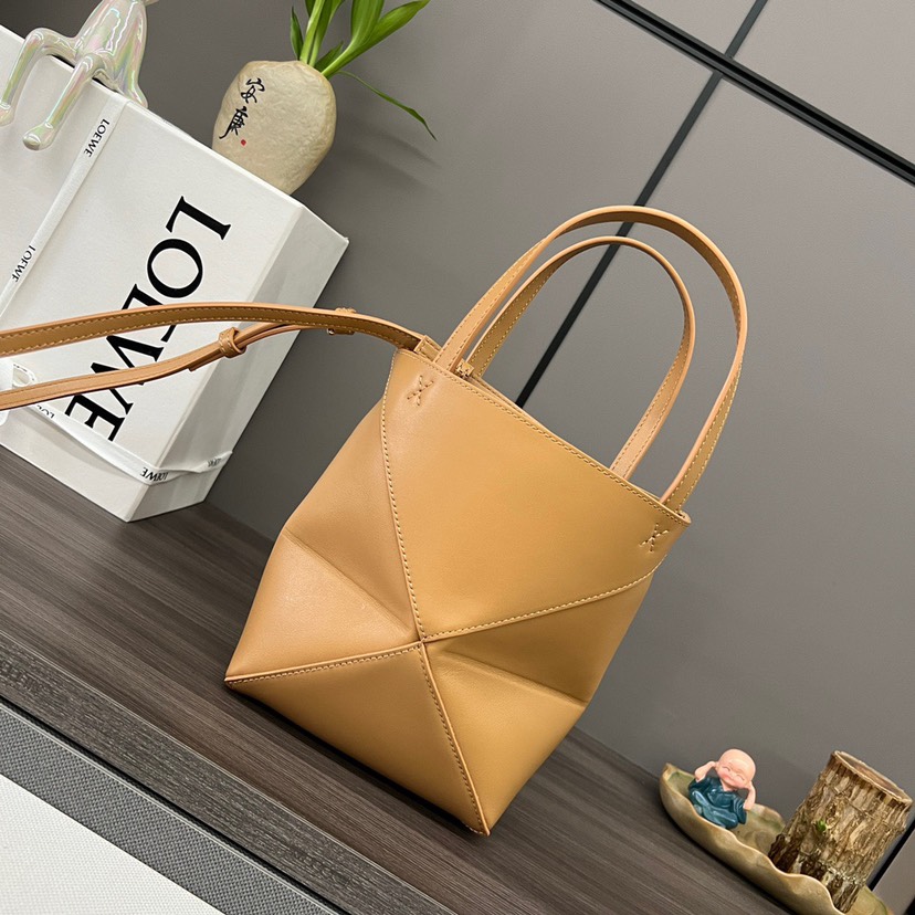Loewe Mini Puzzle Fold Tote in shiny calfskin Brown - Image 1
