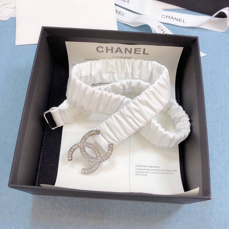 Chanel Belt Double C Buckle White Silver-Toned Hardware and Strass Women Belt 30MM - Image 1