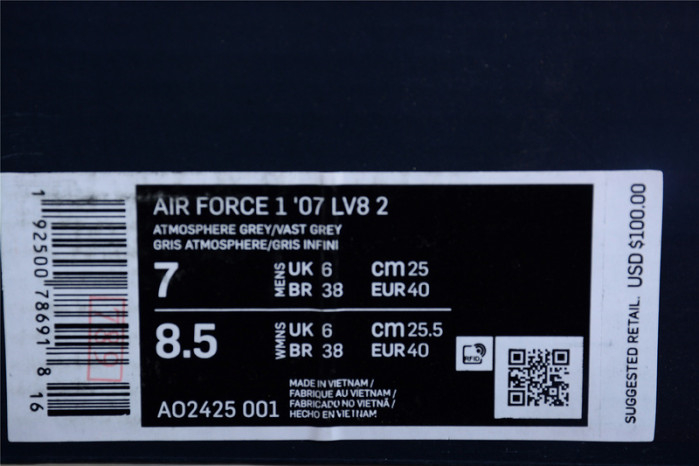 Nike Air Force 1 Low 07 LV8 2 Atmosphere Grey Thunder Grey AO2425-001 - Image 3