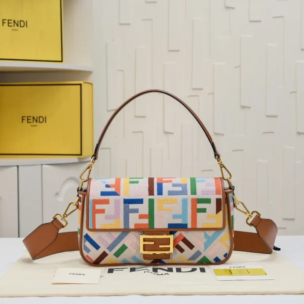 FENDI Baguette Multicolor canvas bag with FF embroidery