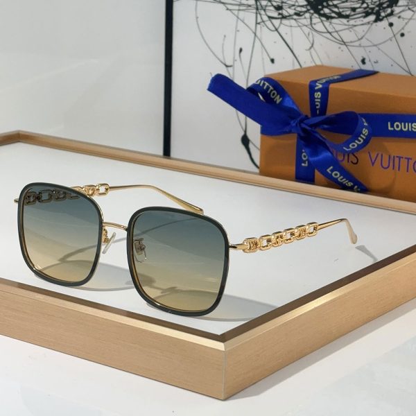 LV Mirror Leg Hollowed Out Logo  sunglasses Top quality