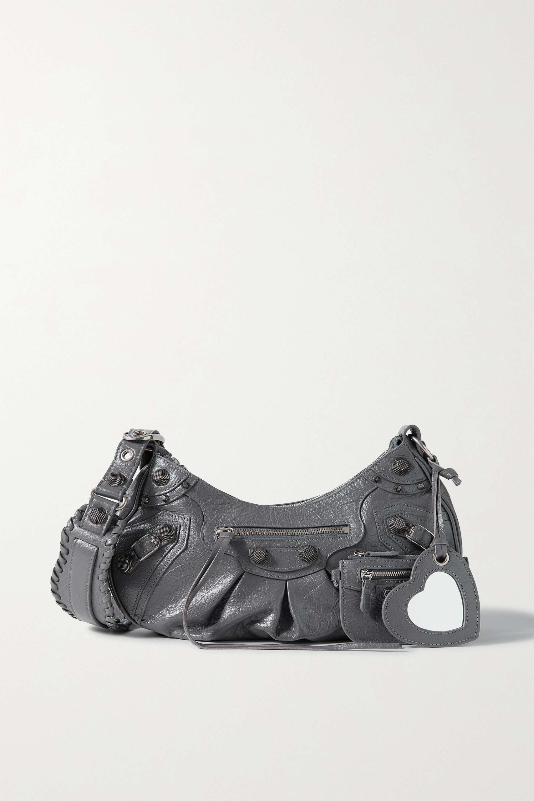 BALENCIAGA Le Cagole small studded crinkled-leather shoulder bag Grey - Image 1