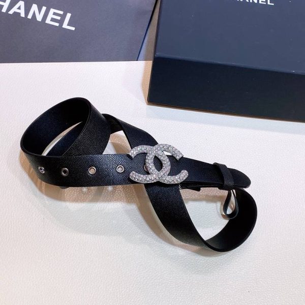 Chanel Belt With Beaded Buckle Black with Silver Hardware Women Belt 30MM