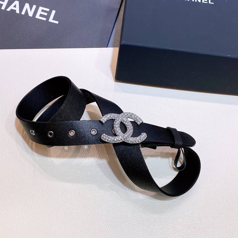 Chanel Belt With Beaded Buckle Black with Silver Hardware Women Belt 30MM - Image 4