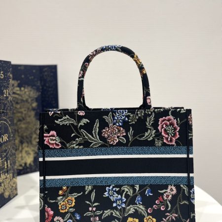 Dior Book Tote Medium Black Multicolor DiorPetitesFleurs Embroidery - Image 7