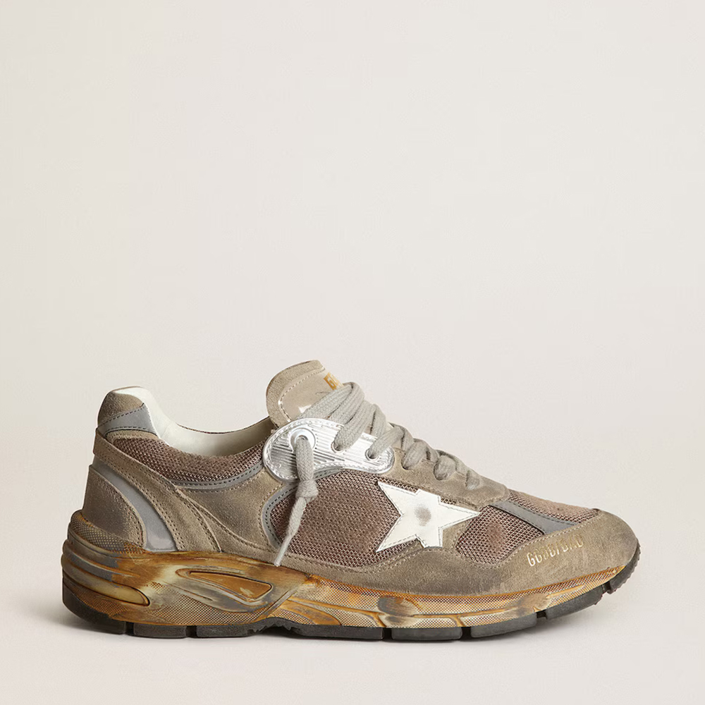 Golden Goose Dad-Star Shoes in Dove Gray Mesh and Suede - Image 3