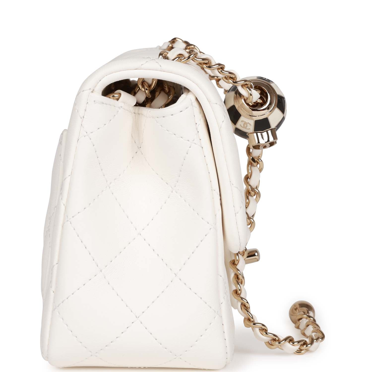Chanel Classic Flag Bag Pearl Crush Mini Square Flap Bag White   Light Gold Hardware - Image 5