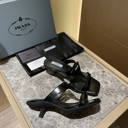 Prada  Polished Leather Sandals Slide - Image 4