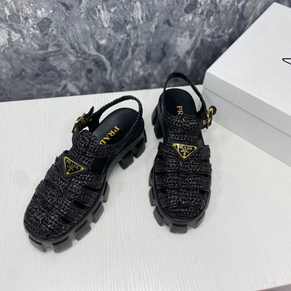 Prada Monolith Fabric Knit Buckle Slide  Sandal