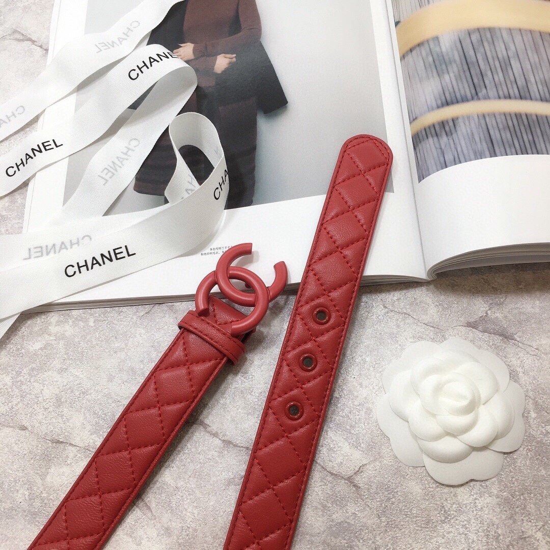 Chanel Belt Quilted With Double C Buckle Red With Red Hardware Women Belt 30MM - Image 2