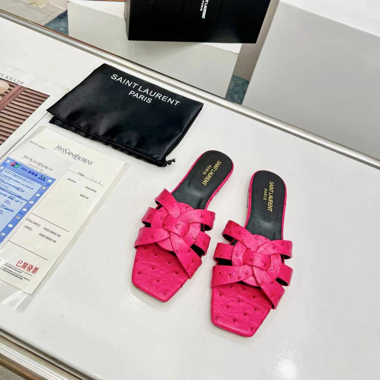 YSL Saint Laurent Nu Pieds Ostrich Pattern - Image 7