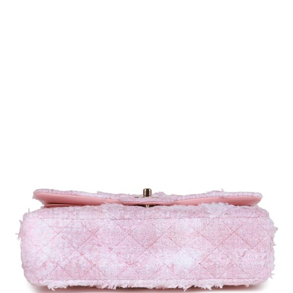 Chanel Classic Flag Bag Medium Classic Double Flap Bag Rose Sakura Tweed Light Gold Hardware