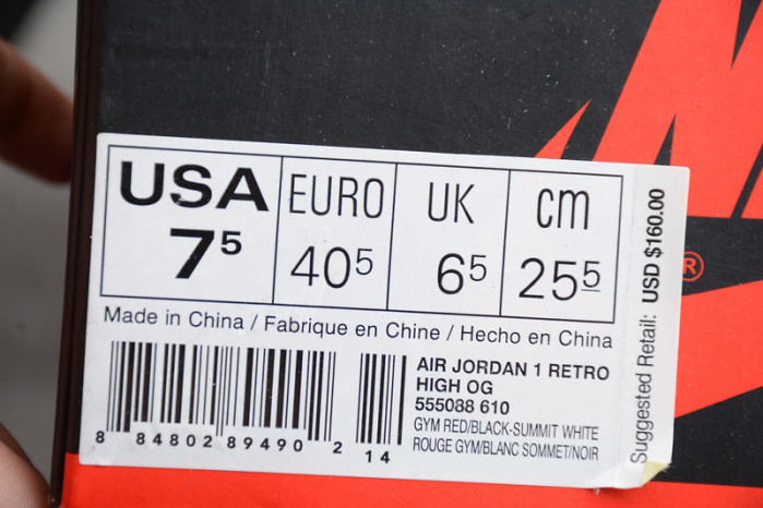 Air Jordan 1 Retro High OG Bred Toe 555088-610 - Image 8