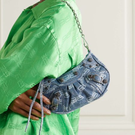 BALENCIAGA Le Cagole mini studded printed denim shoulder bag - Image 5