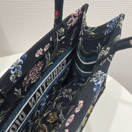 Dior Book Tote Medium Black Multicolor DiorPetitesFleurs Embroidery - Image 3