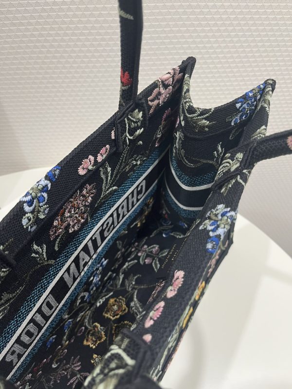 Dior Book Tote Medium Black Multicolor DiorPetitesFleurs Embroidery