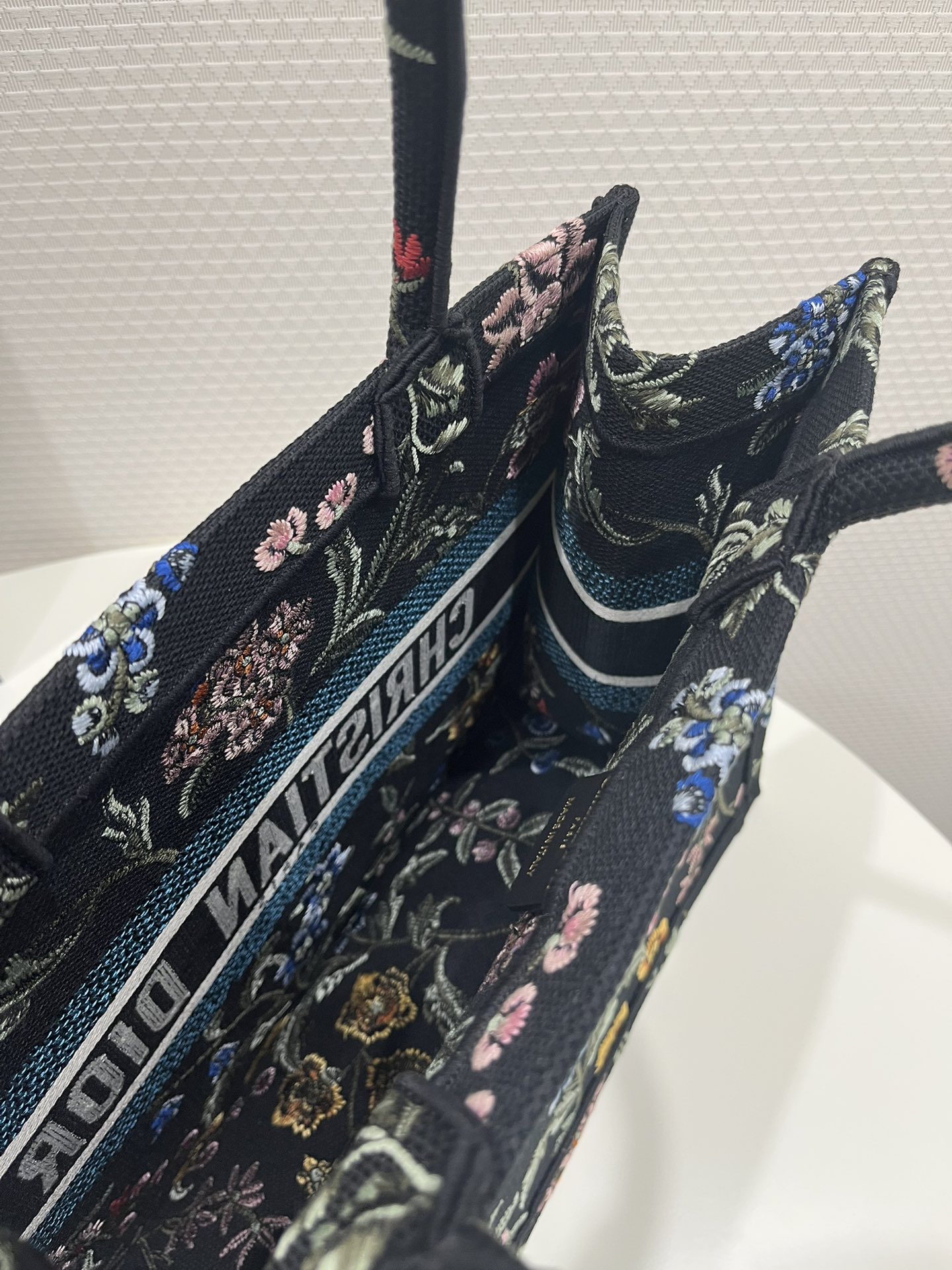 Dior Book Tote Medium Black Multicolor DiorPetitesFleurs Embroidery - Image 3