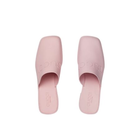 Gucci Shoes Open-Heel Bun Embossed Logo Chunky Heel Slide Sandal - Image 2