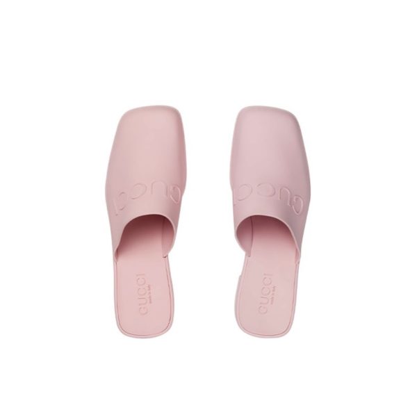 Gucci Shoes Open-Heel Bun Embossed Logo Chunky Heel Slide Sandal