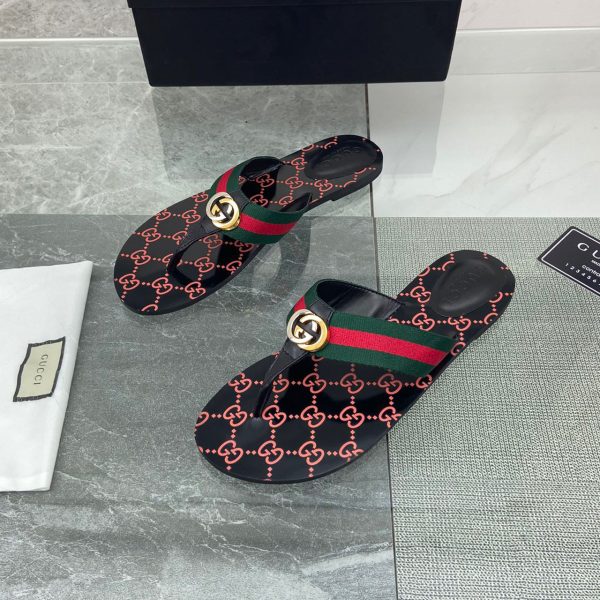 Gucci GG Web Thong Flat Sandals