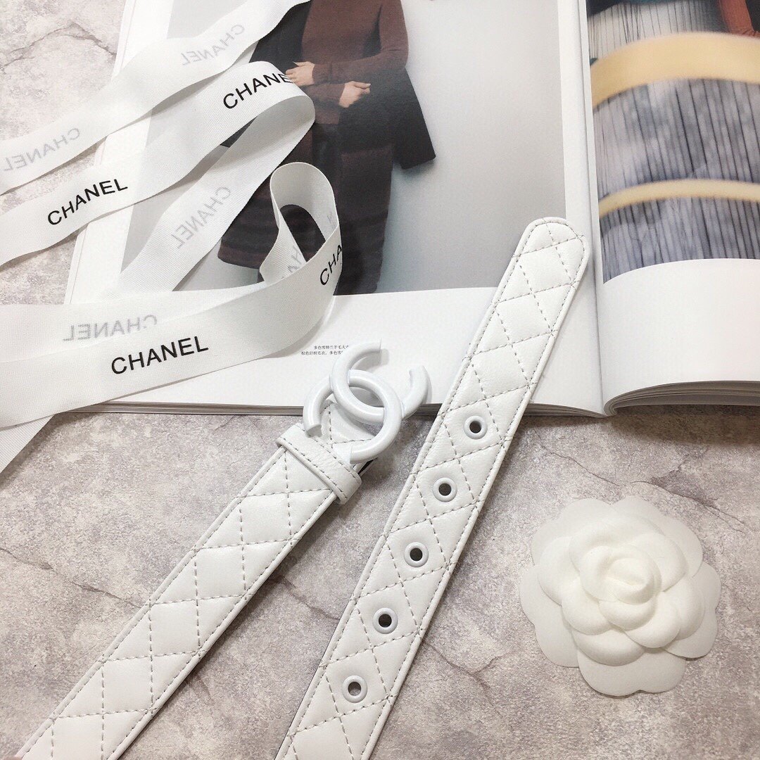 Chanel Belt Quilted With Double C Buckle White With White Hardware Women Belt 30MM - Image 5