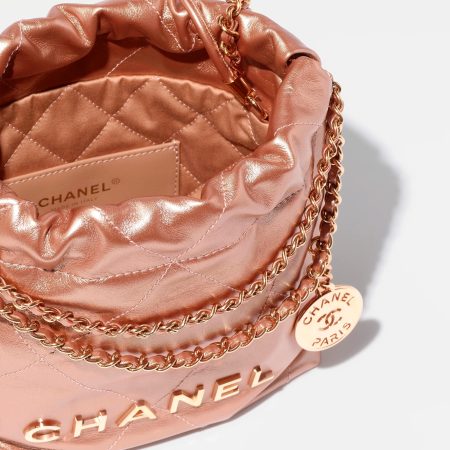 CHANEL 22 MINI HANDBAG Metallic Calfskin & Pink Gold-Tone Metal Copper - Image 3
