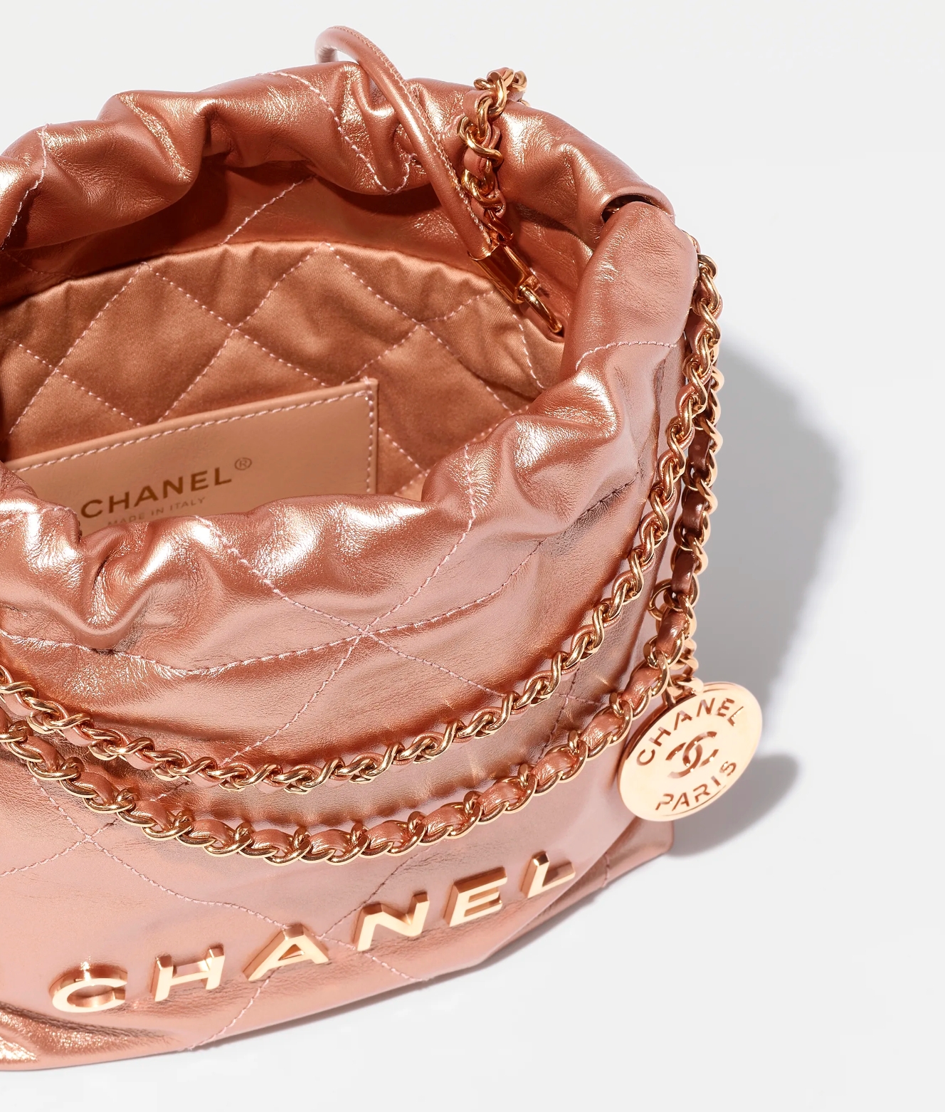 CHANEL 22 MINI HANDBAG Metallic Calfskin & Pink Gold-Tone Metal Copper - Image 3