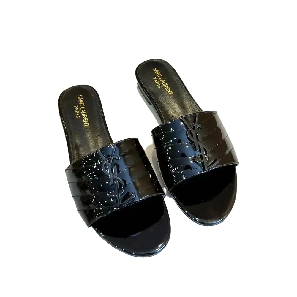 YSL Saint Laurent Black Label Slippers Patent Leather - Image 1