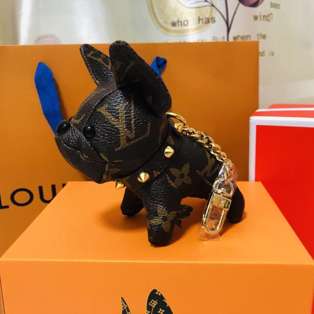 Old Flower French Bulldog Keychain Pendant - Image 1