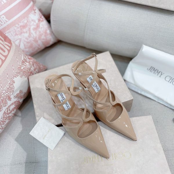 Jimmy Choo 8.5CM Slim Heel Strap Tip  Slide Sandal