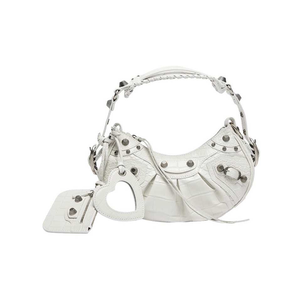 BALENCIAGA Le Cagole XS studded crinkled-leather shoulder bag White - Image 1