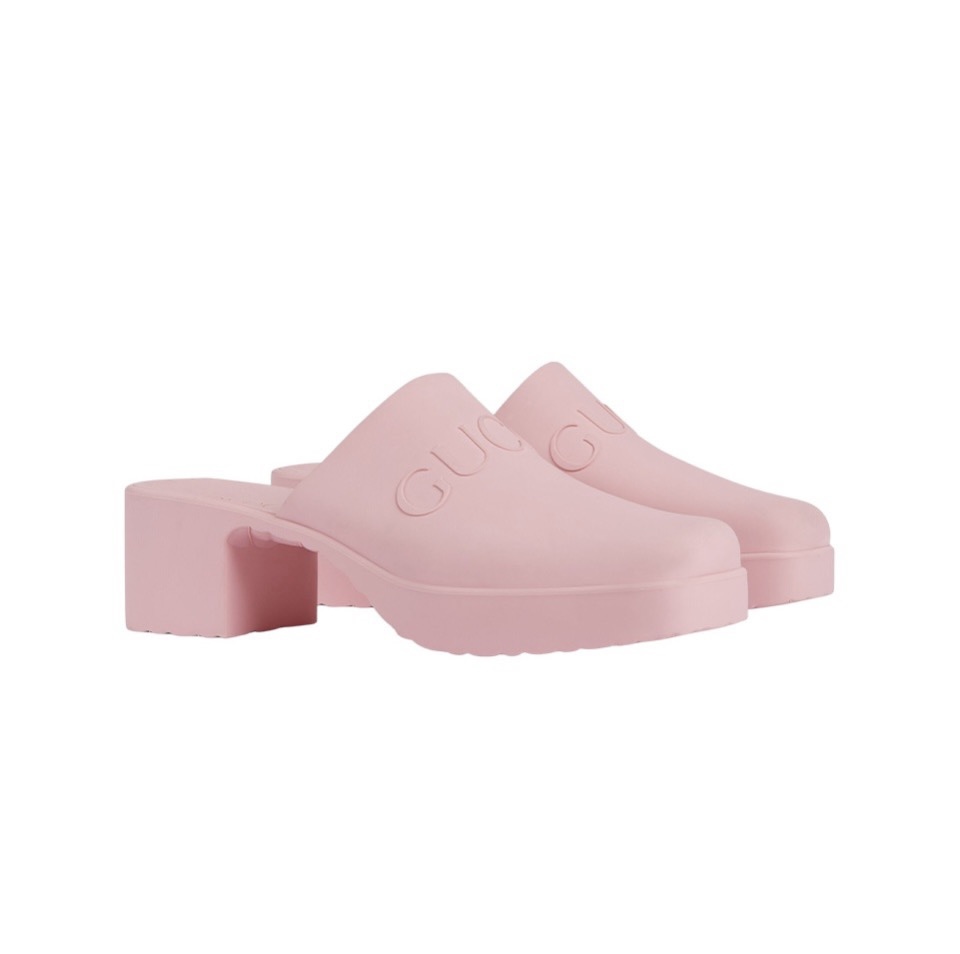 Gucci Shoes Open-Heel Bun Embossed Logo Chunky Heel Slide Sandal - Image 1