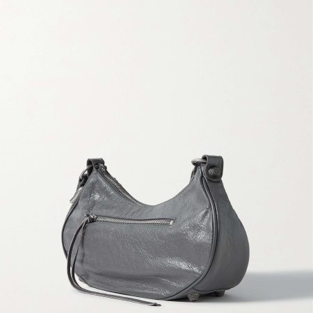BALENCIAGA Le Cagole small studded crinkled-leather shoulder bag Grey - Image 3