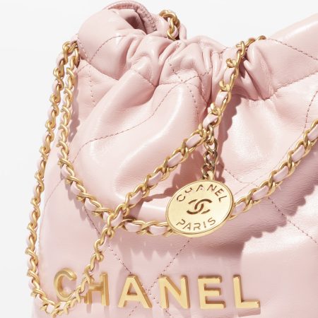 CHANEL 22 MINI HANDBAG Shiny Calfskin & Gold-Tone Metal Light Pink - Image 3