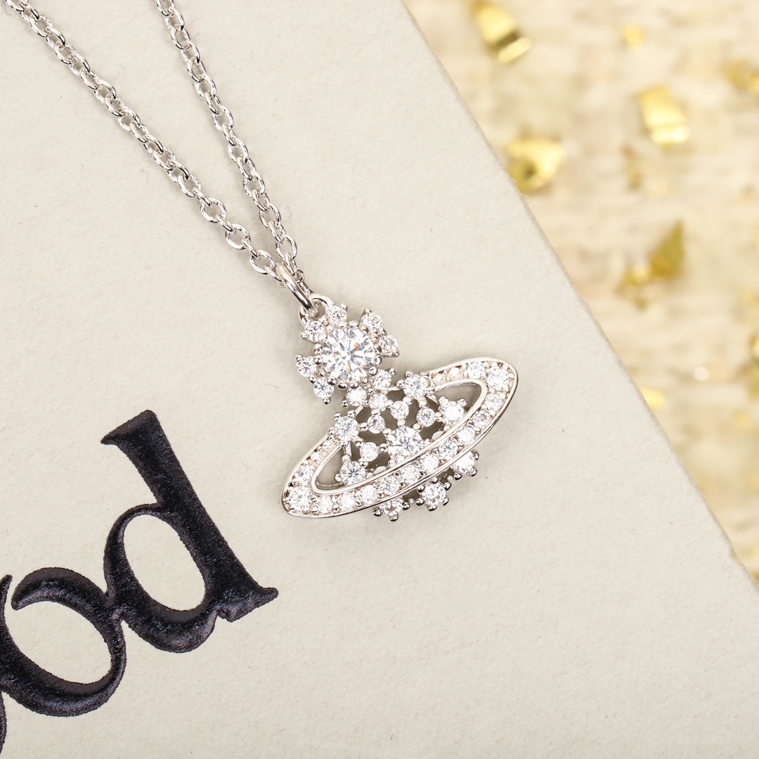 Vivine westwood Diamond Hollow Saturn Necklace - Image 1