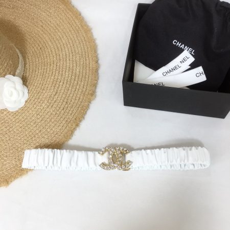 Chanel Belt Velvet White With Double C Buckle Gold-Toned and Strass Hardware Women Belt 30MM