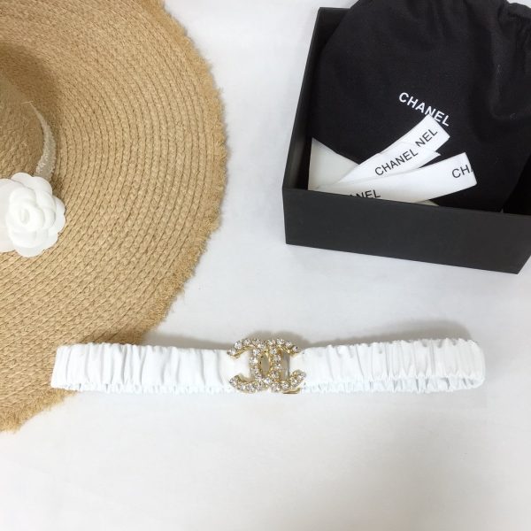 Chanel Belt Velvet White With Double C Buckle Gold-Toned and Strass Hardware Women Belt 30MM
