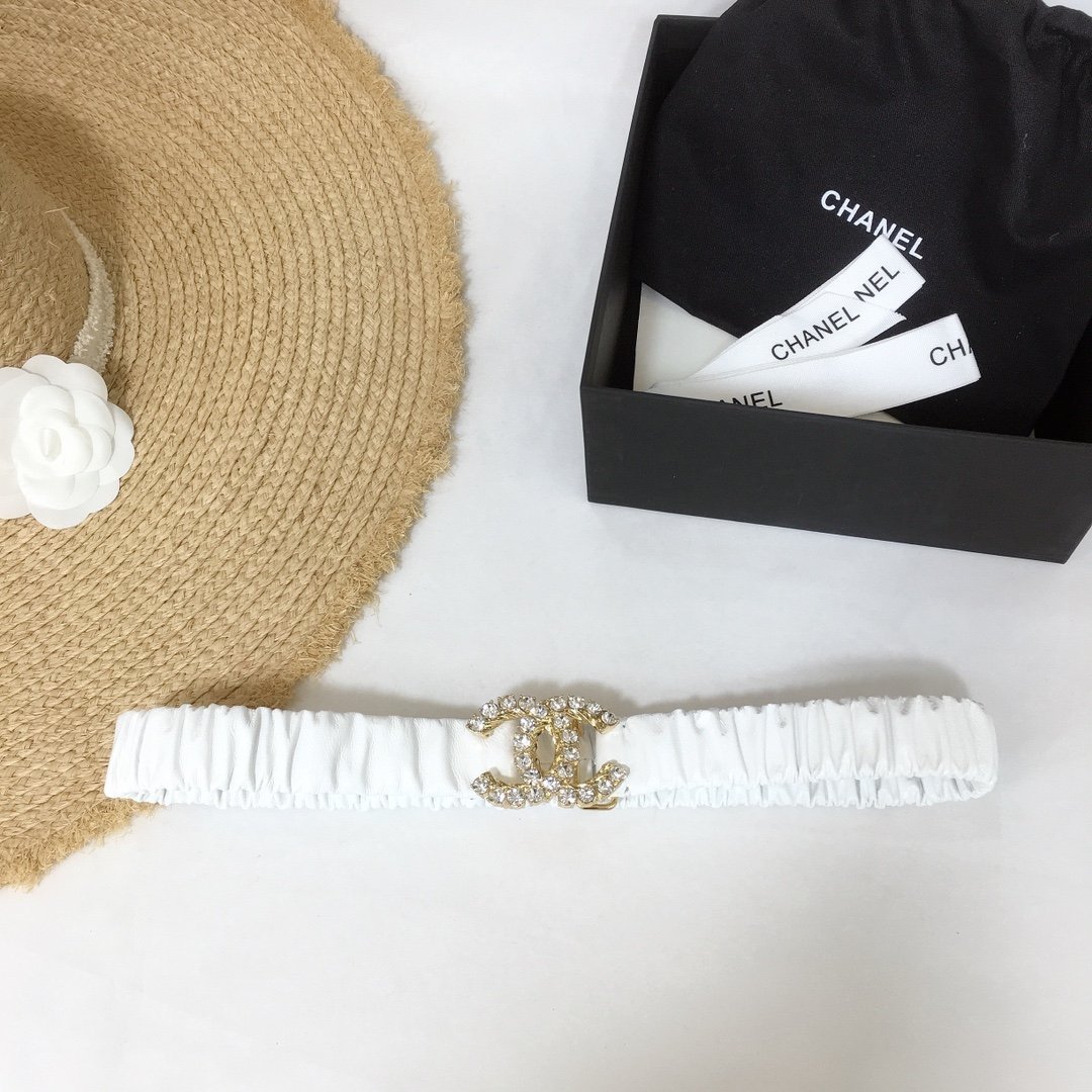 Chanel Belt Velvet White With Double C Buckle Gold-Toned and Strass Hardware Women Belt 30MM - Image 1