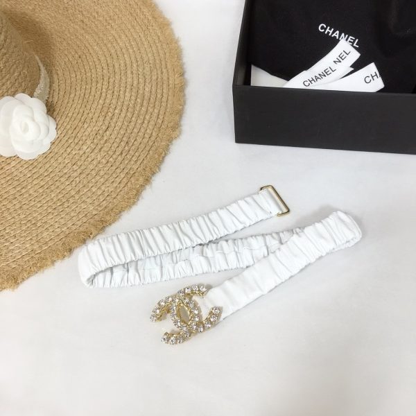 Chanel Belt Velvet White With Double C Buckle Gold-Toned and Strass Hardware Women Belt 30MM