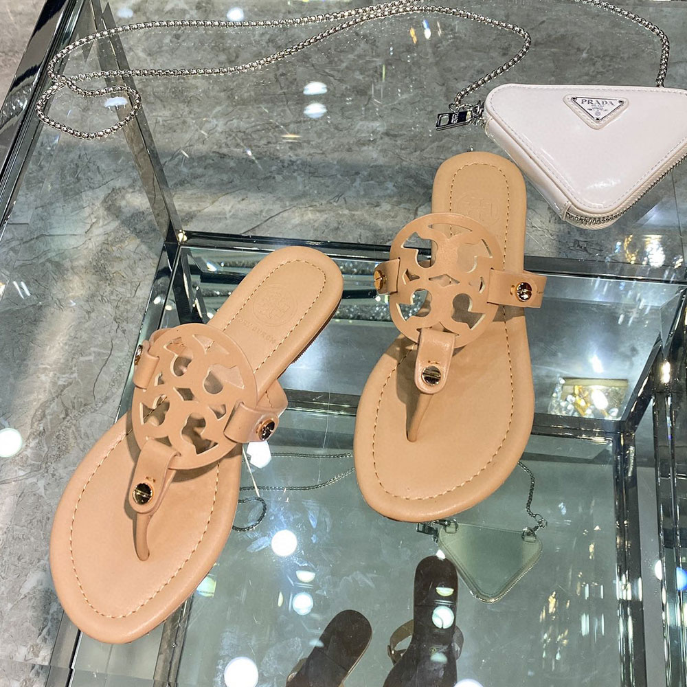 Tory Burch Leather Metal Double T Logo Flip-flops Sandals Slide - Image 17