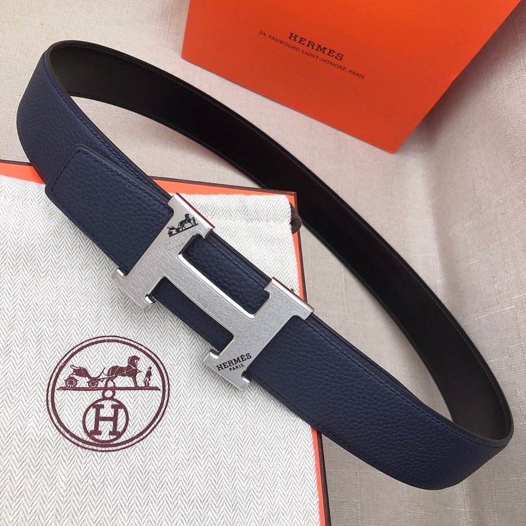 Hermes H Belt Buckle & Reversible Blue For Women, Women Belt 380MM - Image 1