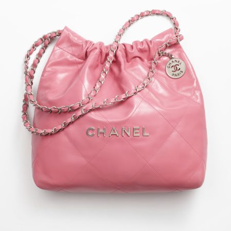 CHANEL 22 SMALL HANDBAG Calfskin & Silver Metal Pink
