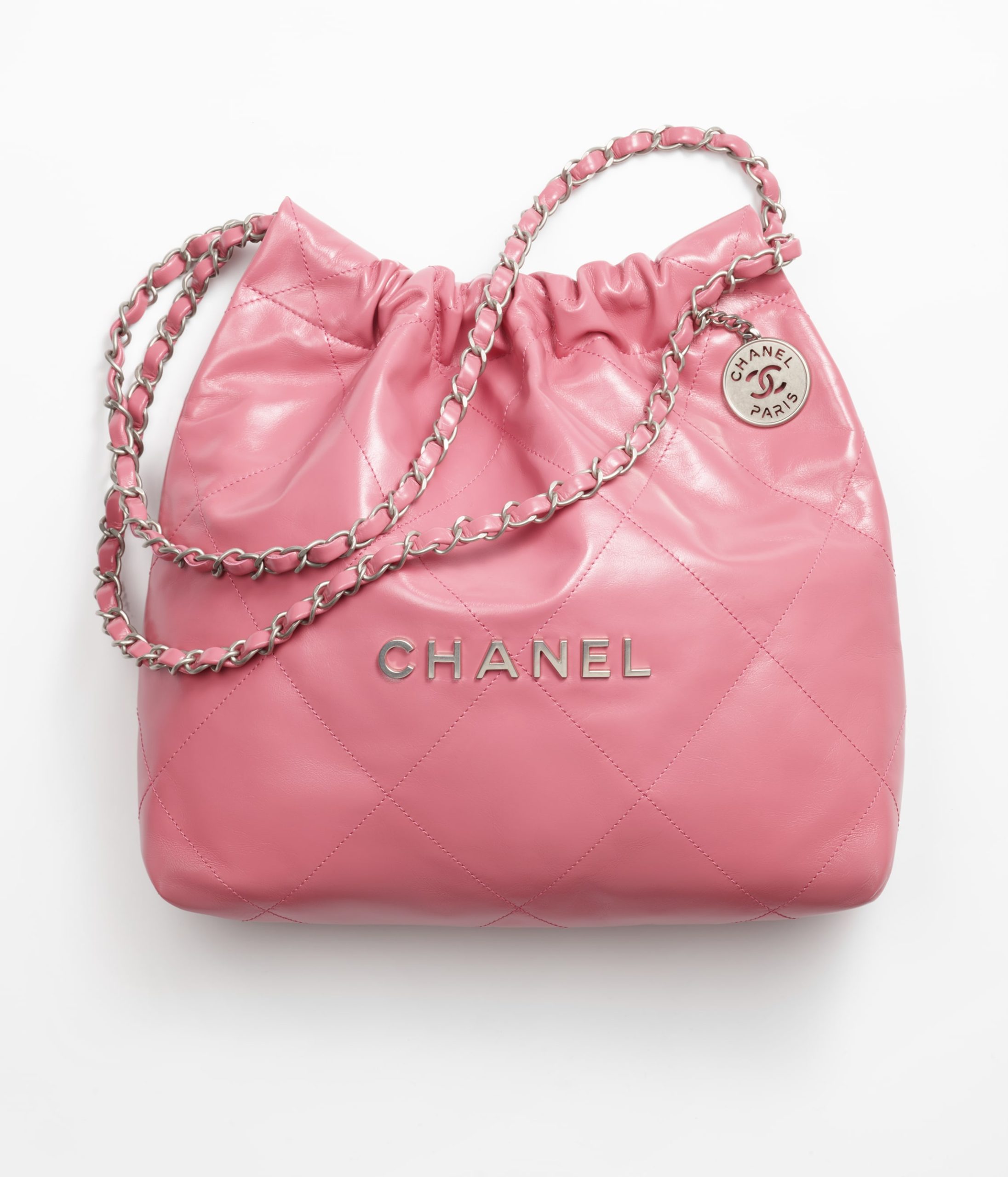 CHANEL 22 SMALL HANDBAG Calfskin & Silver Metal Pink - Image 1