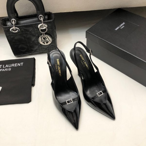 YSL Patent Leather Slide Heels with Buckle – 10.5CM