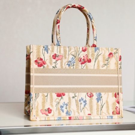 Dior Book Tote Natural Multicolor Raffia Embroidered With Dior Petites Fleurs - Image 7