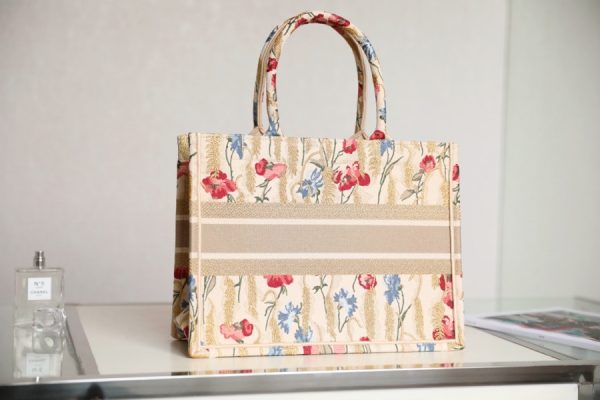 Dior Book Tote Natural Multicolor Raffia Embroidered With Dior Petites Fleurs